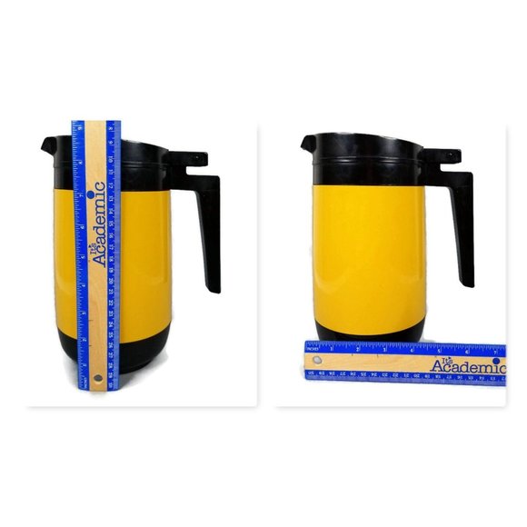 Rubbermaid Insulated Coffee Hot Tea Pitcher 3342 Mustard Black 30 Oz Vintage - Picture 10 of 11